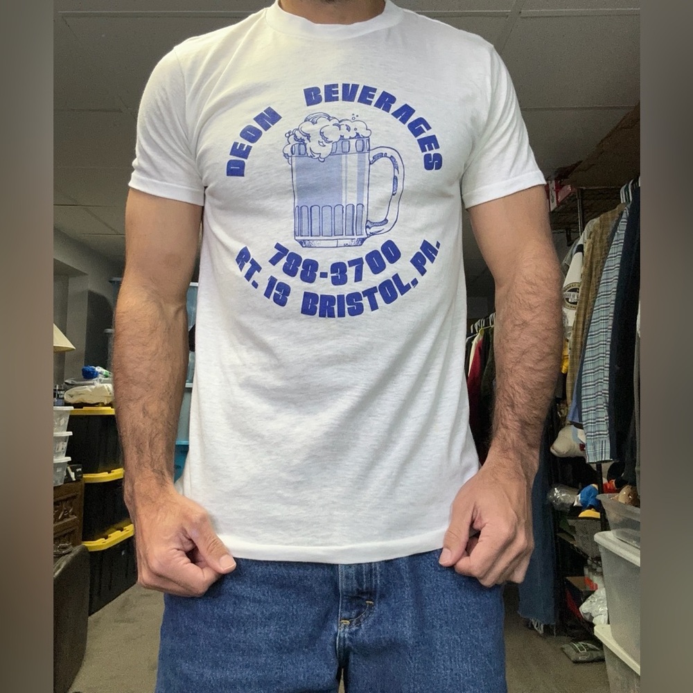 Vtg Royal First Class T-Shirt L Graphic Beer Mug Glass Bristol Pa White 80s 90s